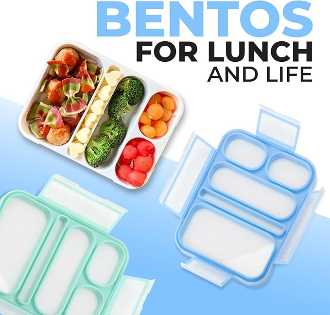 kinsho Bento Lunch-Box for Adults Kids Lunches, Portion Control Container Boxes for Women Girls Boys | Leak-proof Snack Containers, BPA-Free Utensils5 Compartments | Blue & Green 2 pack Set