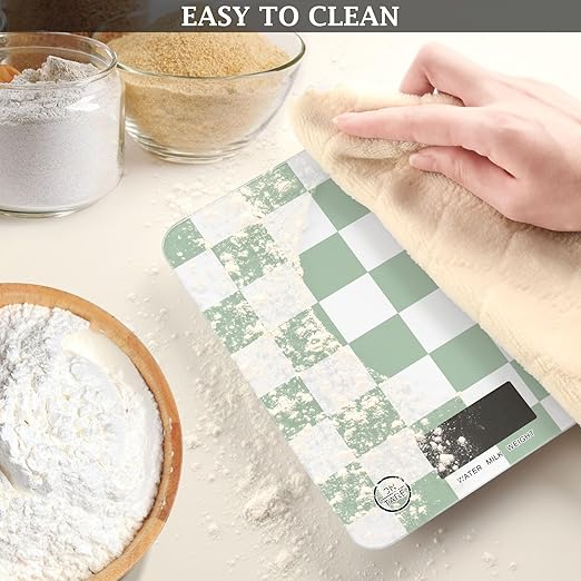 Food Scale Kitchen Scale for Baking Cooking Digital Food Weighing Measuring Scale Small Waterproof Electric Food Scale Checkered Green and White