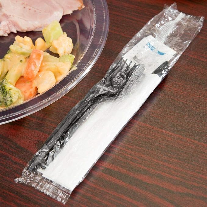 250 Plastic Cutlery Packets - Knife Fork Spoon Napkin Salt Pepper Sets | Black Silverware Sets Individually Wrapped Kits, Bulk Plastic Utensil Cutlery Disposable To Go Silverware