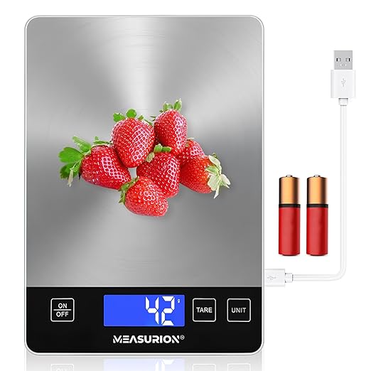 33lb Digital Kitchen Scale, Food Scale, Precisely Measures Grams and Ounces for Baking and Cooking, Meal Prep, Waterproof Tempered Glass, Coffee Scale, Battery & Charging Cable Included
