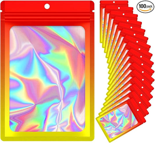 100 Pieces Resealable Mylar Bags, Smell Proof Bags with Clear Window for Food Storage Party Favor Packaging Small Business(Orange&Yellow, 5.5×7.8 Inch)