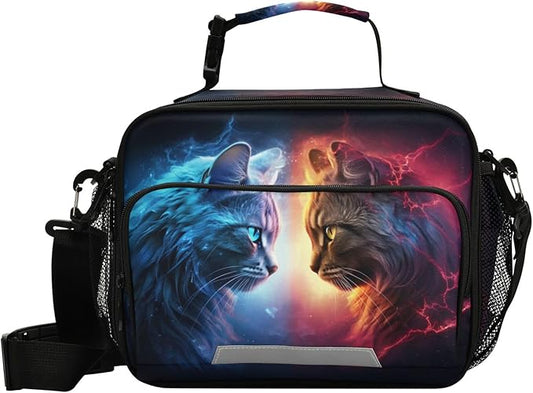 MNSRUU Student Lunch Bag Cat Lightning Insulated DinnerTotes Picnic Bag Lunch Box with Adjustable Shoulder Strap for Teen Kids Adults
