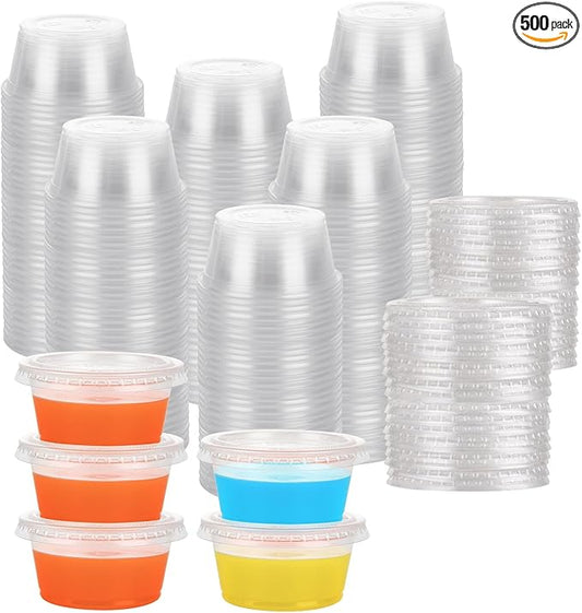 500 Sets 2 Oz Disposable Plastic Portion Cups | Jello Shot Cups with Lid, Plastic Souffle Cups | Sauce Cups with Lids Bulk, Small Plastic Condiment Containers with Lids for Sauce Dressing or Shots