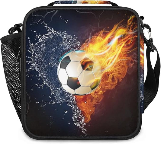 Insulated Lunch Bag for Women Men - Leakproof Portable Lunchbox Lunch Bag for Kids Meal Prep Container Lunch Cooler for School,Work,Picnic,Travel(Fiery Football)