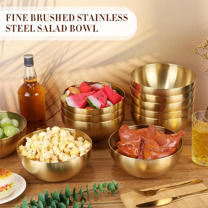 Nuogo 20 Pcs Stainless Steel Gold Mixing Bowls Gold Esthetician Bowls for Wedding Party 4th of July Baking Prepping Serving Facial Food Salad Fruit Snack Soup Cereal (7.9 Inch)