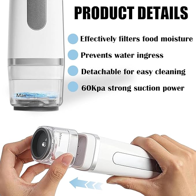 Vacuum Sealer with Visible Water Tank,White Handheld Vacuum Sealer for Freshness Storage,60kpa Food Saver with 30 Reusable Bags and 150pcs(3"x1") Removable Freezer Labels