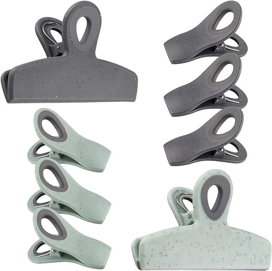 COOK WITH COLOR Bag Clips - Heavy Duty Chip Clip and Refrigerator Magnet Clips for Food Storage with Air Tight Seal Grip, Speckled Gray & Teal, 8 Pack