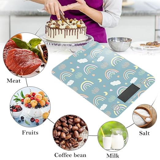 Food Scale Kitchen Scale for Baking Cooking Digital Food Weighing Measuring Scale Small Waterproof Electric Food Scale Cute Rainbow Green