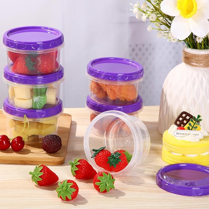 Sieral 36 Pack 8 oz/ 250 ml Freezer Containers with Lids Plastic Twist Top Deli Jars Reusable Freezer Storage Containers for Food Round Wide Mouth Lunch Snacks(Purple)