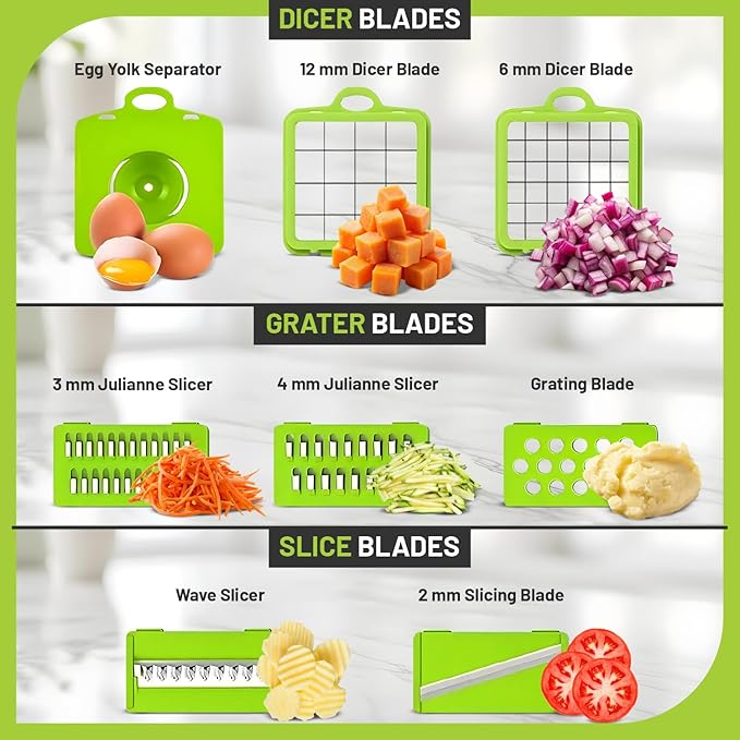 16 in 1 Stainless Steel Vegetable Chopper, Mandoline Slicer, Onion Chopper, Food Cutter with Container, Cheese Grater