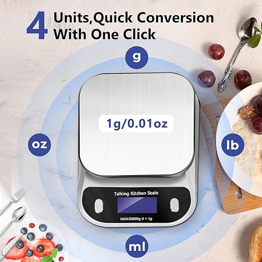 Talking Food Scale, 5kg/11lb Talking Digital Kitchen Scales Weight Ounces and Grams for Cooking, Talking Sales for Food, Clear Pure Voice Talking Scales for Visually Impaired(Battery Included)