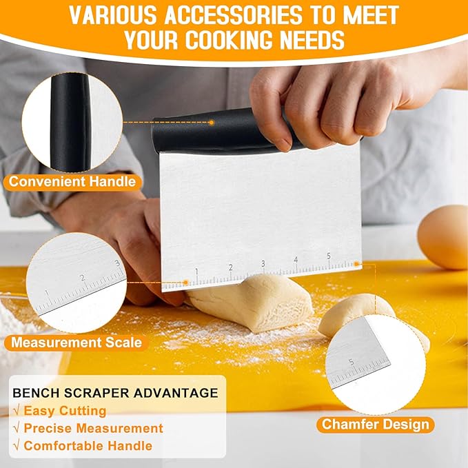 Wooden Rolling Pins for Baking, Small Dough Roller with Handle, Stainless Steel Pastry Blender Set with Pizza Dough Roller Docker, Pastry Cutter, Dough Cutter, Baking Mat, for Home Kitchen Cooking