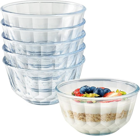 Freshmage 6 Pack Soup/Cereal Bowl Set, Extra Thick and Anti Resistant, 16oz Round Glass Diamond Cutting Kitchen Bowls, Microwave/Freezer/Dishwasher safe