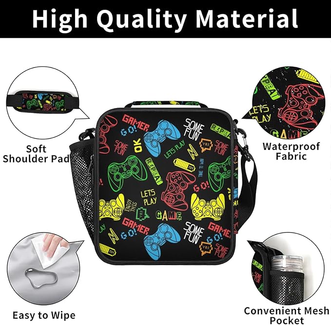 Lunch Bag Personalized Game Controller Lunch Bag Insulated Lunch Bag Reusable Lunch Box Picnic Travel Lunch Tote Bag Snack Bag