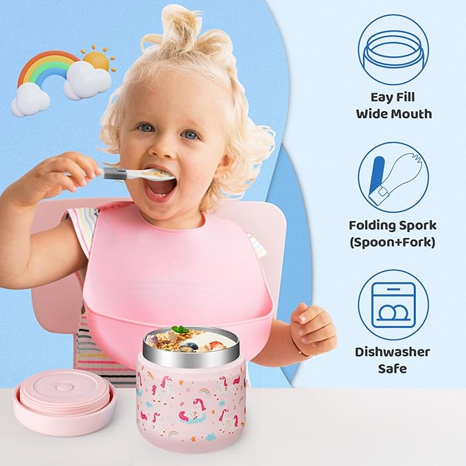 Soup Thermo for Kids Wide-Mouth - 12 oz Insulated Jar Container Box with Spoon & lunch Bag, Stainless Steel Leak-Proof Thermo Bowls Bento for Hot Food, Keep Cold 12h/Hot 8h
