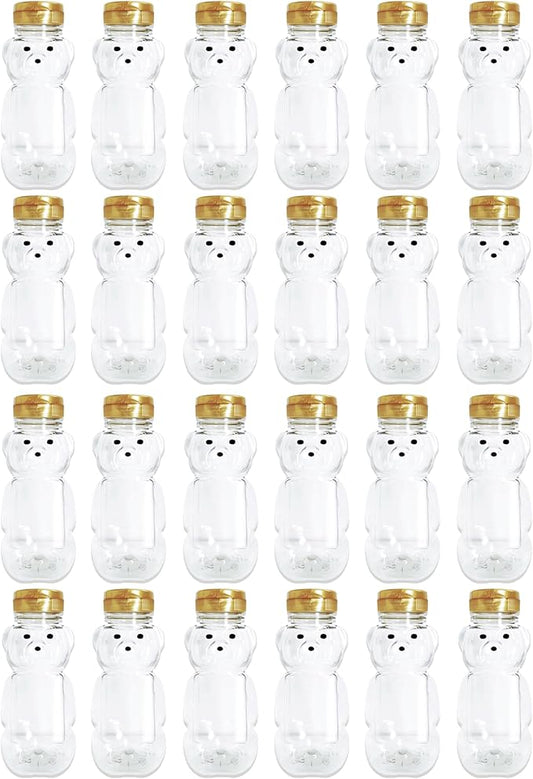 24 Pack of 8 Ounce Honey Bears with Sealable Gold Flip Top Lids (8 oz. Bear, 24pk, Gold)
