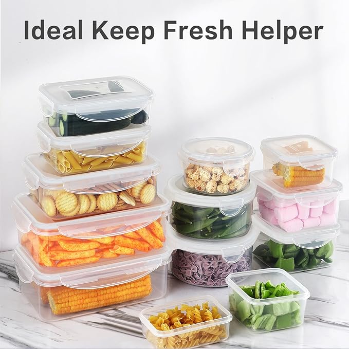 HOMBERKING 32 Pieces Food Storage Containers Set with Snap Lids (16 Lids + 16 Containers), Meal Prep Airtight Plastic Containers, BPA-Free Lunch Containers for Kitchen, Pantry, Home, White