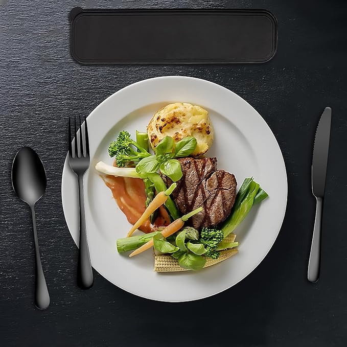 Travel Utensils, 18/8 Stainless Steel 4pcs Cutlery Set Portable Camp Reusable Flatware Silverware, Include Fork Spoon Chopsticks with Case (black)