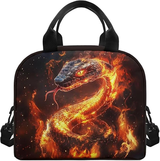 Showudesigns Snake Insulated Lunch Bag for Teen Boys Fire Lunch Box Lightweight Lunch Containers for School Work Office Travel Picnic Lunch Tote Box Thermal Meal Containers Black