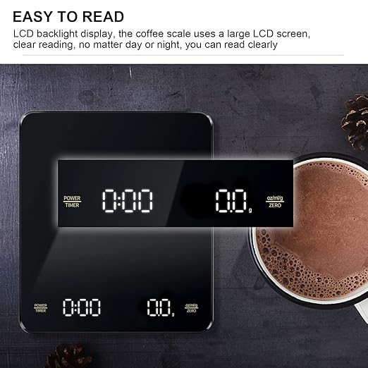 Coffee Scale with Timer, 0.1g High Precision 3 Units Pour Over Drip Espresso Scale, 5.8 x 5in Rechargeable Kitchen Scale with LCD Backlight Display for Home Weigh Jewelry Vegetables