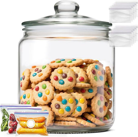 MASTERTOP Large Glass Jar with Lid, Airtight Glass Storage Containers with Lids, Wide Mouth Cookie Candy Jar with Leak Proof Rubber Gasket Lid,1 Gallon Clear Jars for Candies,Dry Food,Snacks