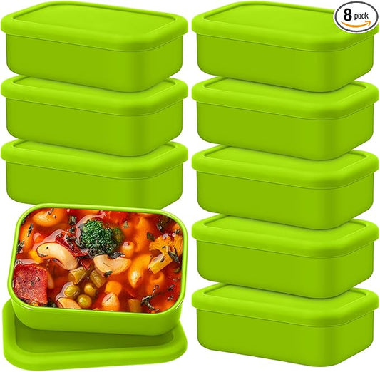 Nuogo 8 Pcs 2 Cup Silicone Freezer Trays with Lid Silicone Soup Freezer Molds Rectangle Soup Containers Reusable Food Preserving Tray Freezing Ice Trays for Soups Sauces Stews(Green)