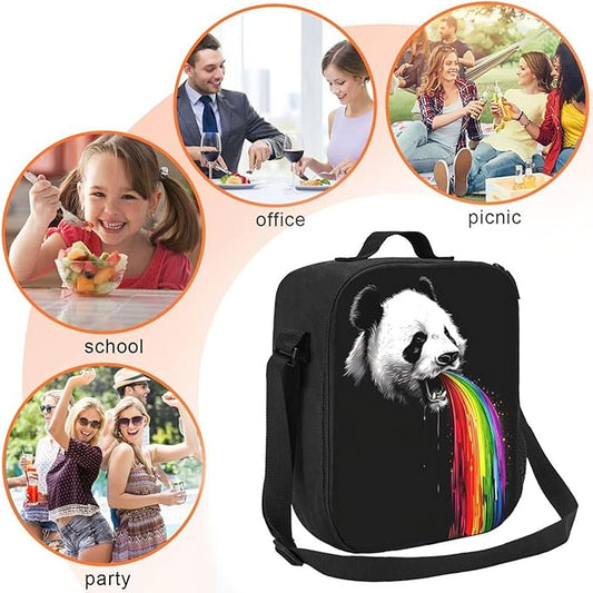 Panda Lunch Box Insulated Lunch Bag for Women Men Reusable Large Capacity Lunchbox with Shoulder Strap Small Leakproof Cooler Food Bento Tote Bag for Work Travel Picnic