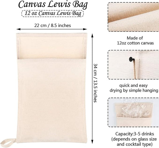 Boao 4 Pcs Canvas Lewis Ice Crusher Bag Reusable Crushed Ice Packs 13.5 x 8.5 inches Professional Bartender Kit for Home Party Bar Kitchen