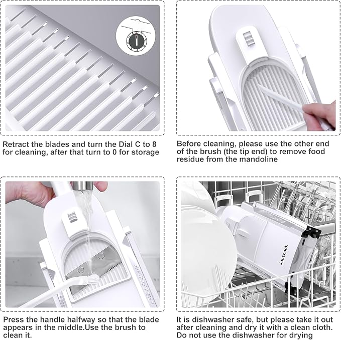 Safe Mandoline Slicer for Kitchen, Adjustable Thickness 0.1-8 mm, Professional Vegetable Slicer, Potato Slicer, Food Chopper French Fry Cutte, Mandolin, Slicer Vegetable Cutter (just Slice, White)