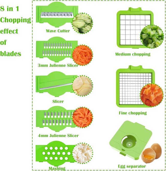 Vegetable Chopper,Food Chopper,Multifunctional Onion Chopper,Veggie Chopper,Vegetable Cutter with Container, Vegetable Slicer Dicer Cutter,Mandoline Slicer,Garlic Chopper,Egg Chopper (14 in1)