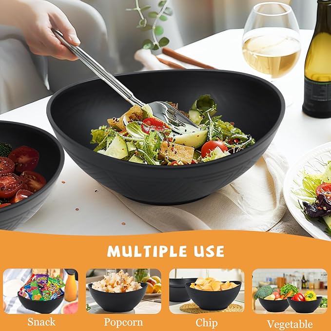 Homienly Serving Bowls Large Fruit Bowls for Wedding and Dinner Parties Wheat Straw Bowl Set 60 Oz for Salad, Snacks Oval Shape Microwave & Dishwasher Safe Bowl Set of 2 Bowls for Kitchen - Black
