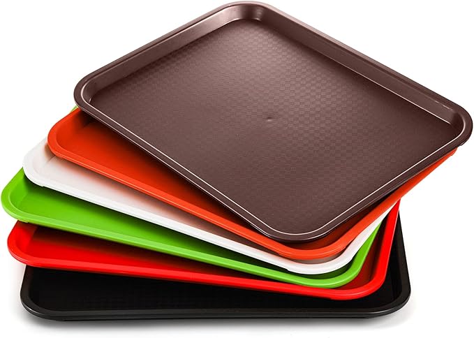 Yarlung 6 Pack Plastic Fast Food Trays, 16x12 Inches Restaurant Serving Trays Set for Coffee Table, Kitchen, Party, 6 Colors
