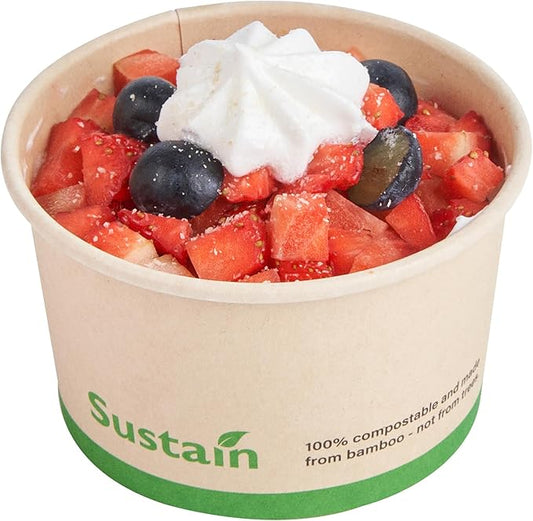 Restaurantware-Sustain 5 Ounce Paper Soup Containers, 50 Disposable Ice Cream Cups - Lids Sold Separately, With PLA lining, Bamboo To Go Hot Soup Bowls, Compostable, Greaseproof