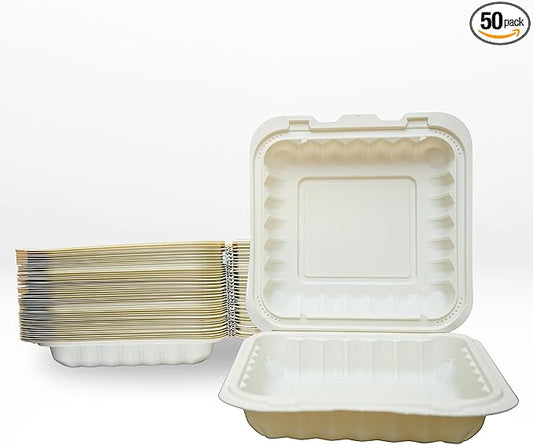 Compostable Food Containers with Lids | Durable, Biodegradable, and Eco-Friendly (50, Square P1)