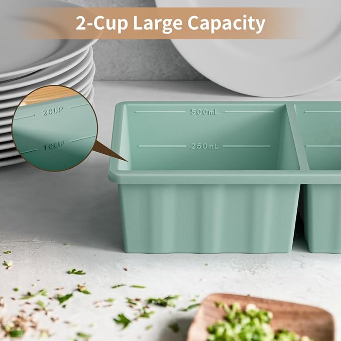 Silicone Freezer Tray for Soup Ice Cubes: 2-Cup Freezing Tray with Lid for Meal Prep - 2Pack Silicon Soup Portion Freeze Tray Make Stock Souped Ice Cube