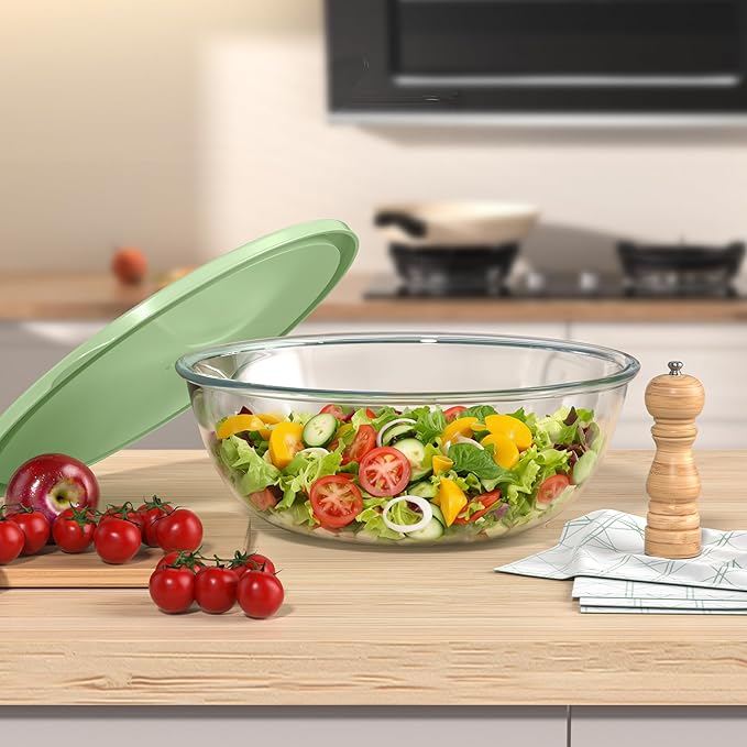 Extra Large Glass Mixing Bowls Clear Glass Salad Cooking Bowls for Kitchen Salad Bread Storage (5.5 Qt)
