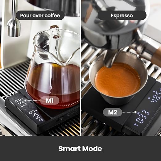Digital Coffee Scales with Timer, 2kg/0.1g High Precision, Accurate Measurement for Espresso and Pour-Over, with LCD Display, Rechargeable