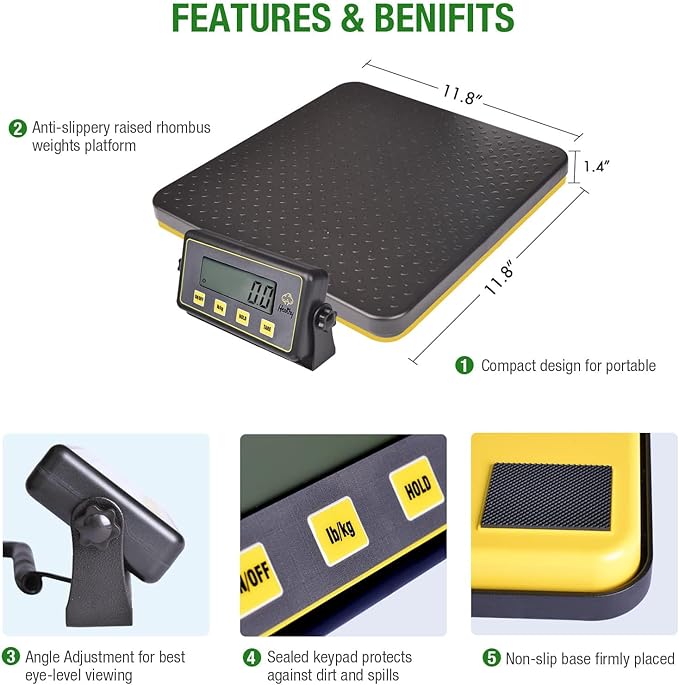 150lbs Commercial Scale Digital Receiving Scale with Anti-Slip Aluminum Platform, High Accuracy Food Scale with Hold/Tare/Auto-Off, Kitchen Scale with LCD Display for Restaurant/Cater