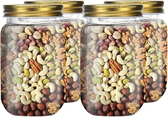 Novelinks 16 Ounce Plastic Jars with Gold Lids - Refillable Round Containers Storage Containers for Kitchen & Household Storage - BPA Free (10 Pack)