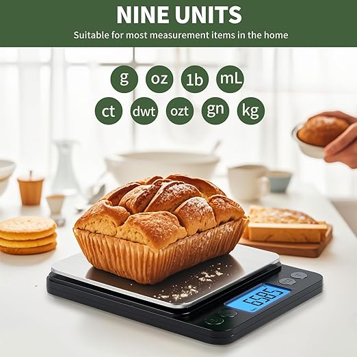 MEIYA Food Scale Grams and Ounces, Plus Size Digital Kitchen Scale for Cooking Baking, 5kg/0.1g High Accurate Gram Scale with USB Charging, 2 Tray, LCD Backlit Display, Stainless Steel Pan Easy Clean
