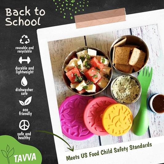 Stainless Steel Snack Containers for Kids [12oz/ 7oz/ 3oz] - Leakproof with Silicone Lids - Lunch Box for Kids - Metal Lunchbox for School, Office, Home Food Storage - Dishwasher & Freezer Safe