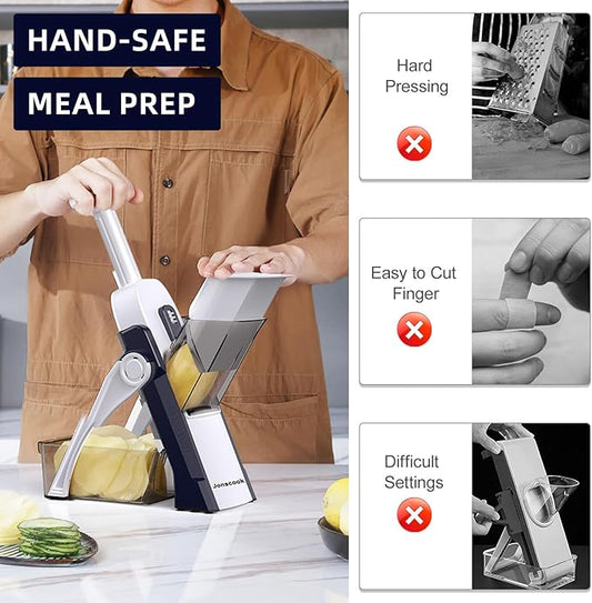 Safe Mandoline Slicer for Kitchen, Adjustable Thickness 0.1-8 mm, Professional Vegetable Slicer, Potato Slicer, Food Chopper French Fry Cutte, Mandolin, Chopping Artifact (just Slice, Deep Blue)