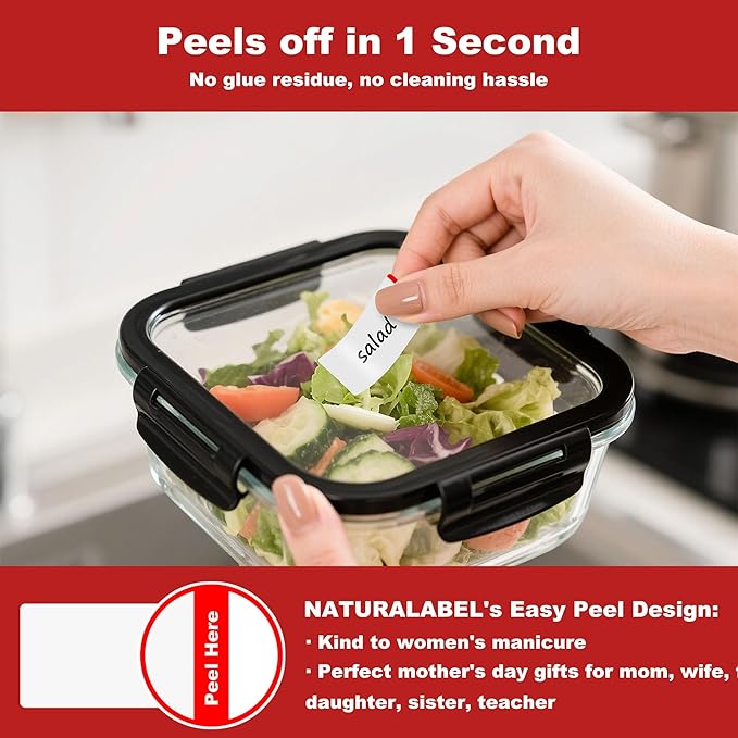 NATURALABEL 500 PCS Blank Removable Freezer Labels with Dispenser - 1" x 2" Food Labels for Meal Prep Containers & Pantry Organizers, Easy Peel-Off Design, No Residue
