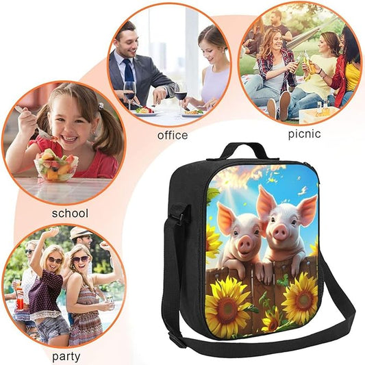 Pig Lunch Box Insulated Lunch Bag for Women Men Reusable Large Capacity Lunchbox with Shoulder Strap Small Leakproof Cooler Food Bento Tote Bag for Work Travel Picnic