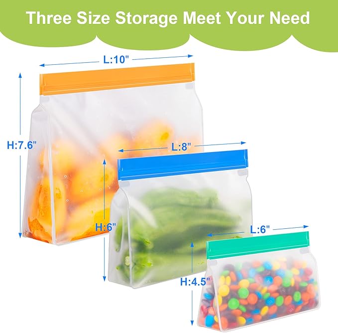Dishwasher Safe Food Storage Bags Stand Up, Reusable Gallon Freezer Bags, Reusable Bags Various Size, Gallon Bags, Sandwich Bags, Snack Bags, Leakproof Reusable Silicone Bags (18Pack)