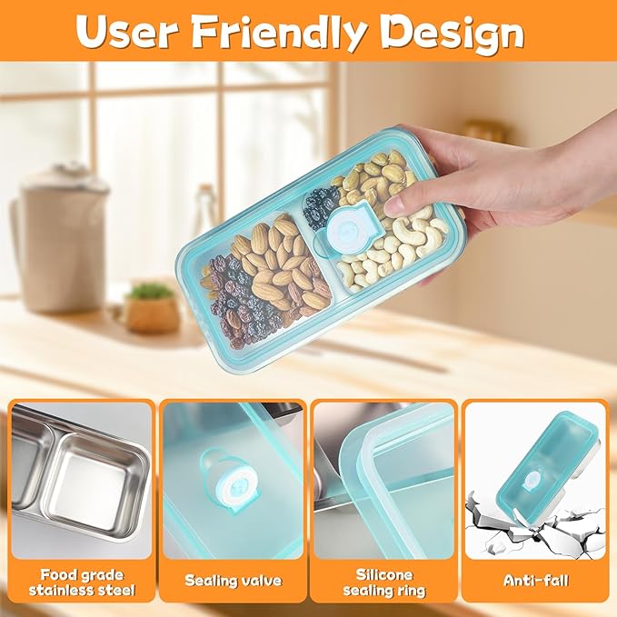 (4PCS) Grab and Go Snack Containers, Reusable Stainless Steel Snack Containers with Lids, Leak-Proof Stainless Steel Double Compartment Condiment Container, for Snacks Dips Travel
