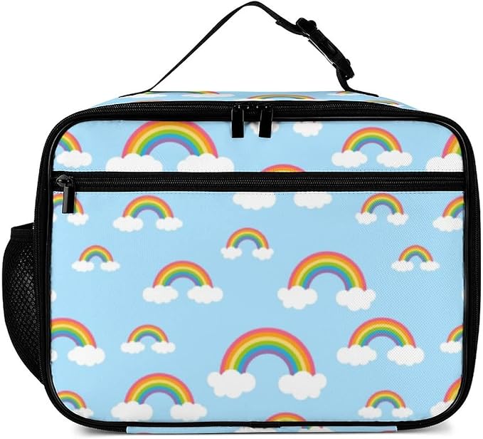 Blue Sky Rainbows Reusable Lunch Box Insulated Lunch Bag Cooler Bag Lunchbox Meal Food Container Tote Bag for Women Kids Girls School Camping Hiking Picnic Beach Travel