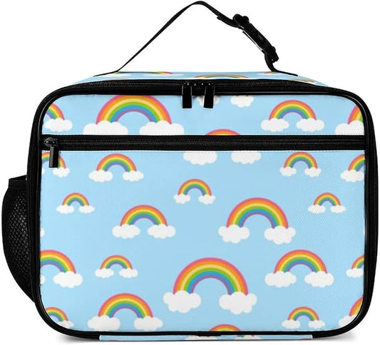 Blue Sky Rainbows Reusable Lunch Box Insulated Lunch Bag Cooler Bag Lunchbox Meal Food Container Tote Bag for Women Kids Girls School Camping Hiking Picnic Beach Travel