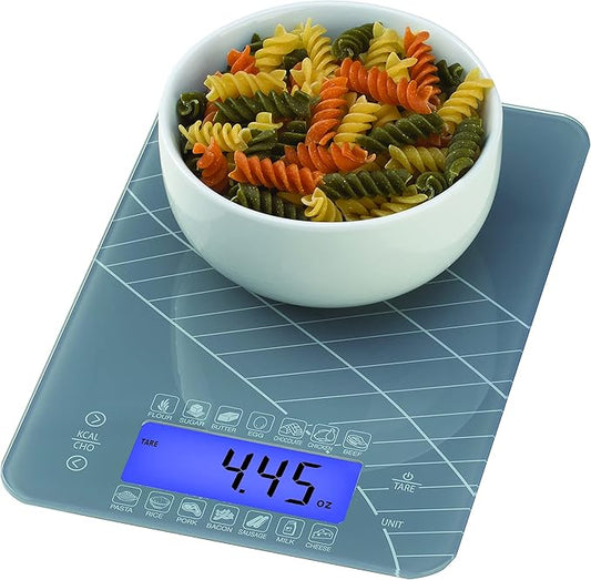SmartHeart Digital Kitchen Food Scale with Calorie & Carb Calculator Tempered Glass | Precision Measurements | Unit conversions: oz, lbs, g, ml | 14 pre-Set Foods