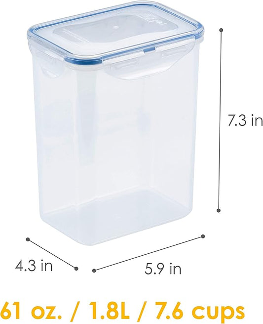 LocknLock Easy Essentials Airtight Rectangular Tall Food Storage Container 7.61 Cup, 4 Piece, Clear